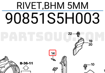 Honda 90851S5H003 RIVET,BHM 5MM