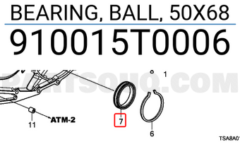 Honda 910015T0006 BEARING, BALL, 50X68