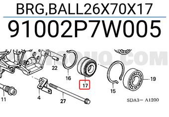 Honda 91002P7W005 BRG,BALL26X70X17
