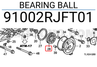 Honda 91002RJFT01 BEARING BALL