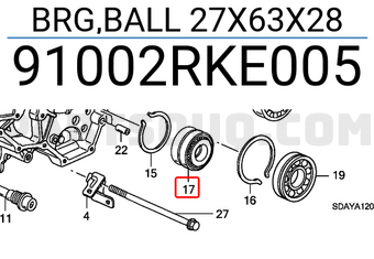 Honda 91002RKE005 BRG,BALL 27X63X28