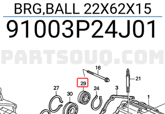 Honda 91003P24J01 BRG,BALL 22X62X15