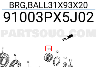 Honda 91003PX5J02 BRG,BALL31X93X20