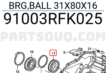 Honda 91003RFK025 BRG,BALL 31X80X16