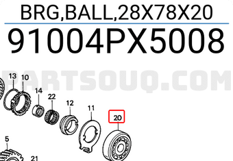 Honda 91004PX5008 BRG,BALL,28X78X20
