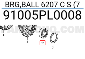 Honda 91005PL0008 BRG,BALL 6207 C S (7