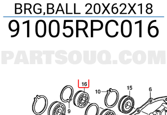 Honda 91005RPC016 BRG,BALL 20X62X18