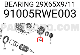 Honda 91005RWE003 BEARING 29X65X9/11