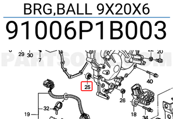 Honda 91006P1B003 BRG,BALL 9X20X6