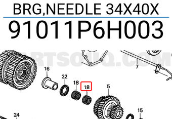 Honda 91011P6H003 BRG,NEEDLE 34X40X