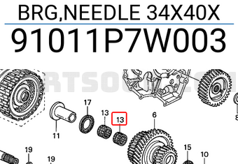Honda 91011P7W003 BRG,NEEDLE 34X40X