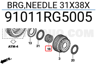 Honda 91011RG5005 BRG,NEEDLE 31X38X