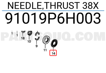 Honda 91019P6H003 NEEDLE,THRUST 38X