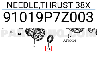Honda 91019P7Z003 NEEDLE,THRUST 38X