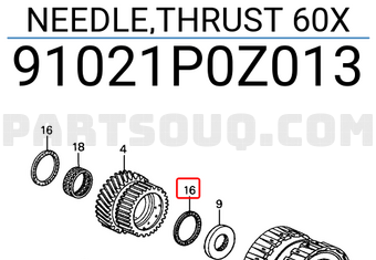 Honda 91021P0Z013 NEEDLE,THRUST 60X