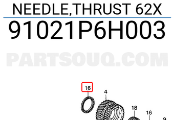 Honda 91021P6H003 NEEDLE,THRUST 62X