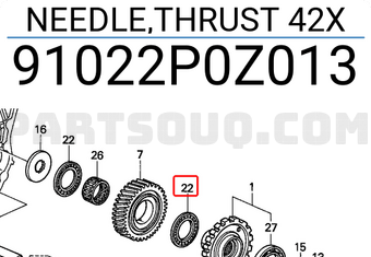 Honda 91022P0Z013 NEEDLE,THRUST 42X