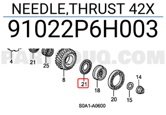 Honda 91022P6H003 NEEDLE,THRUST 42X
