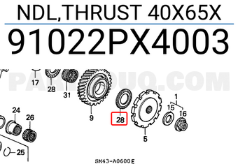 Honda 91022PX4003 NDL,THRUST 40X65X