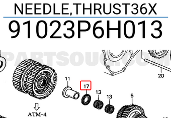 Honda 91023P6H013 NEEDLE,THRUST36X