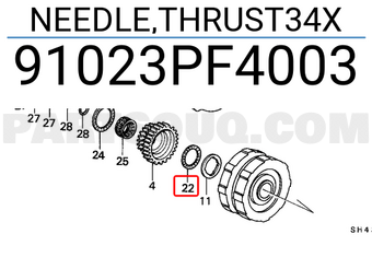 Honda 91023PF4003 NEEDLE,THRUST34X