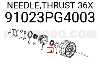 Honda 91023PG4003 NEEDLE,THRUST 36X