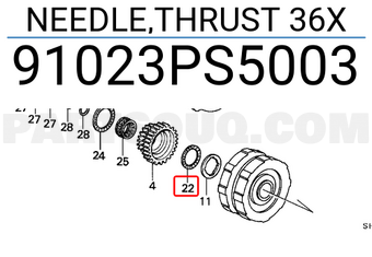 Honda 91023PS5003 NEEDLE,THRUST 36X