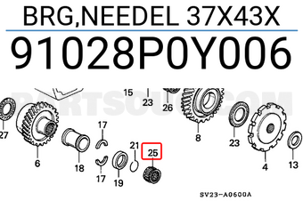 Honda 91028P0Y006 BRG,NEEDEL 37X43X