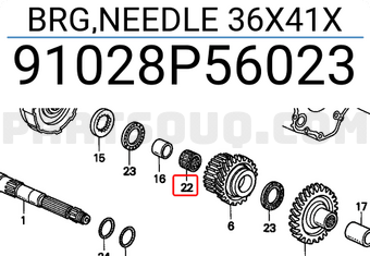 Honda 91028P56023 BRG,NEEDLE 36X41X