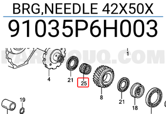 Honda 91035P6H003 BRG,NEEDLE 42X50X