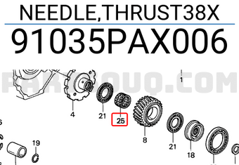 Honda 91035PAX006 NEEDLE,THRUST38X