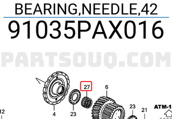 Honda 91035PAX016 BEARING,NEEDLE,42