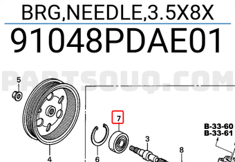 Honda 91048PDAE01 BRG,NEEDLE,3.5X8X