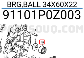 Honda 91101P0Z003 BRG,BALL 34X60X22