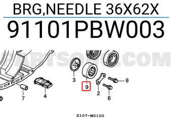 Honda 91101PBW003 BRG,NEEDLE 36X62X