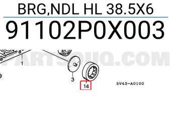 Honda 91102P0X003 BRG,NDL HL 38.5X6