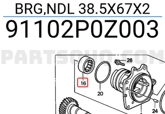 Honda 91102P0Z003 BRG,NDL 38.5X67X2