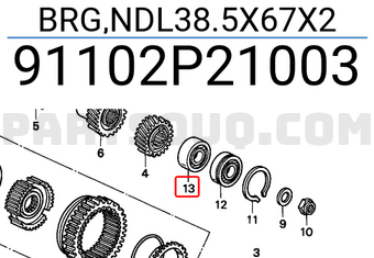 Honda 91102P21003 BRG,NDL38.5X67X2