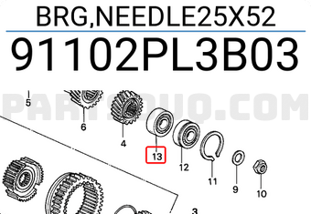 Honda 91102PL3B03 BRG,NEEDLE25X52