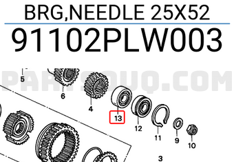 Honda 91102PLW003 BRG,NEEDLE 25X52