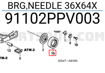 Honda 91102PPV003 BRG,NEEDLE 36X64X