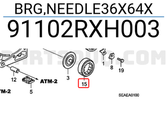 Honda 91102RXH003 BRG,NEEDLE36X64X