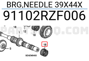 Honda 91102RZF006 BRG,NEEDLE 39X44X