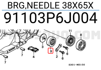 Honda 91103P6J004 BRG,NEEDLE 38X65X