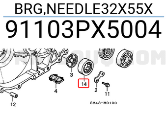 Honda 91103PX5004 BRG,NEEDLE32X55X
