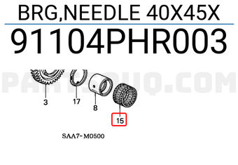 Honda 91104PHR003 BRG,NEEDLE 40X45X