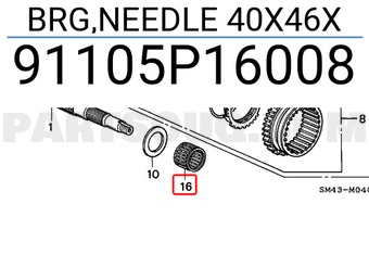 Honda 91105P16008 BRG,NEEDLE 40X46X