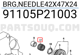 Honda 91105P21003 BRG,NEEDLE42X47X24