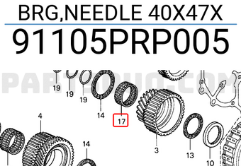 Honda 91105PRP005 BRG,NEEDLE 40X47X