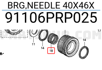 Honda 91106PRP025 BRG,NEEDLE 40X46X